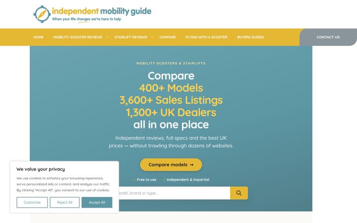 Екранна снимка на independentmobilityguide.com