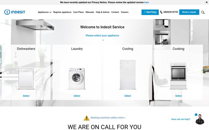 Screenshot of indesitservice.co.uk