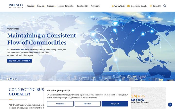 Kuvakaappaus sivustosta indevcosupplychain.com