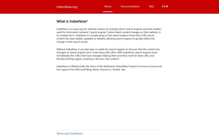 Ekrano kopija indexnow.org