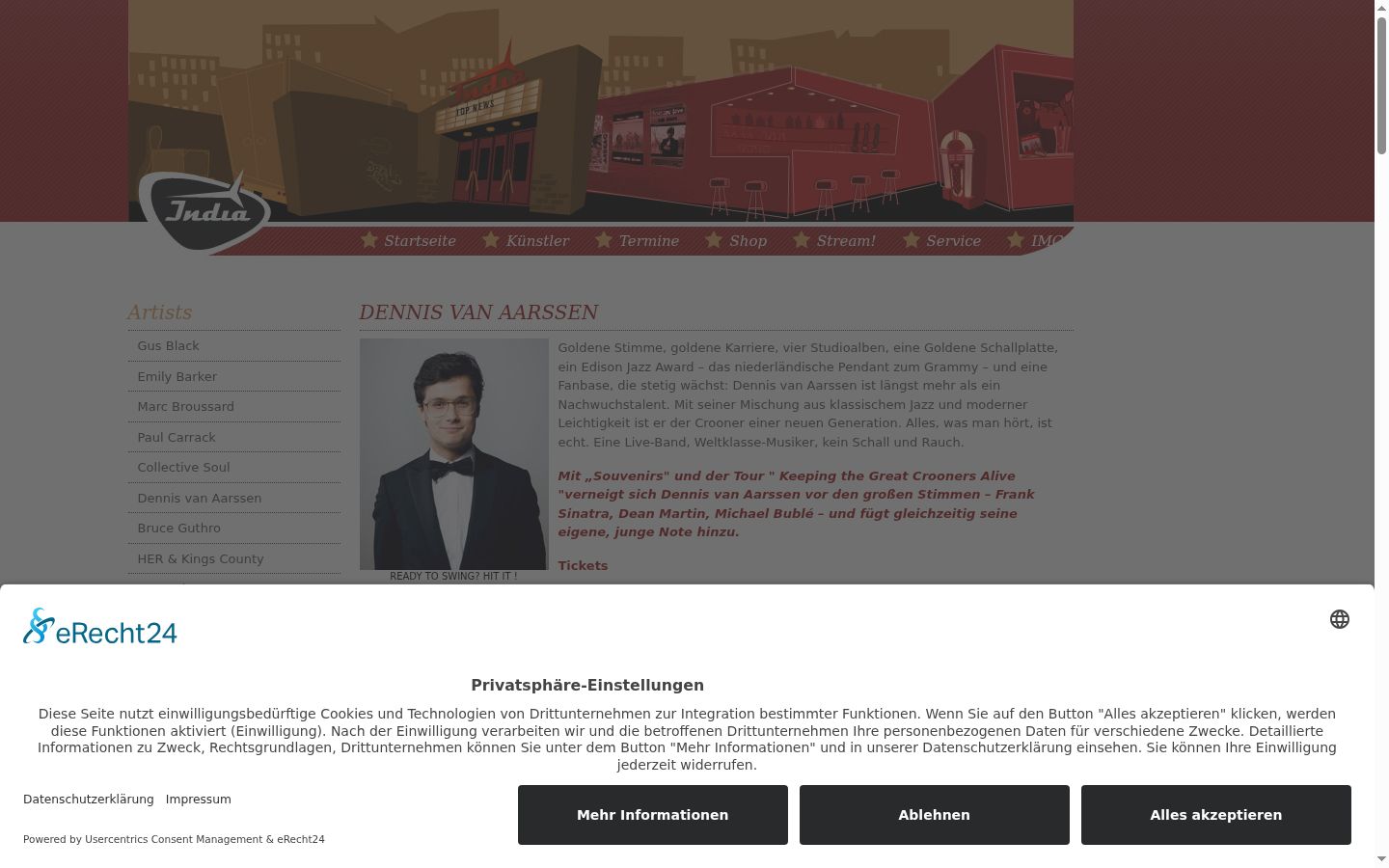 Captura de ecrã do banner de consentimento apresentado antes de qualquer interação