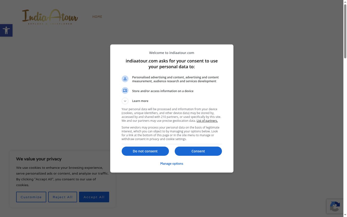 Capture d'écran de la bannière de consentement affichée avant toute interaction