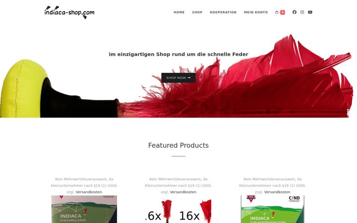 Kuvakaappaus sivustosta indiaca-shop.com