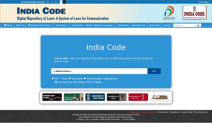 Screenshot of indiacode.nic.in