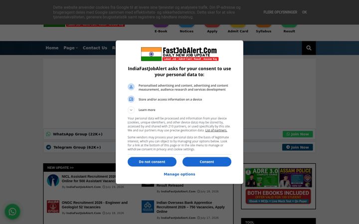 Screenshot of indiafastjobalert.com
