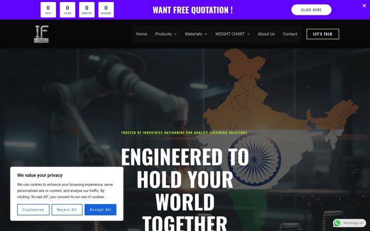 Skärmbild av indiafastners.com