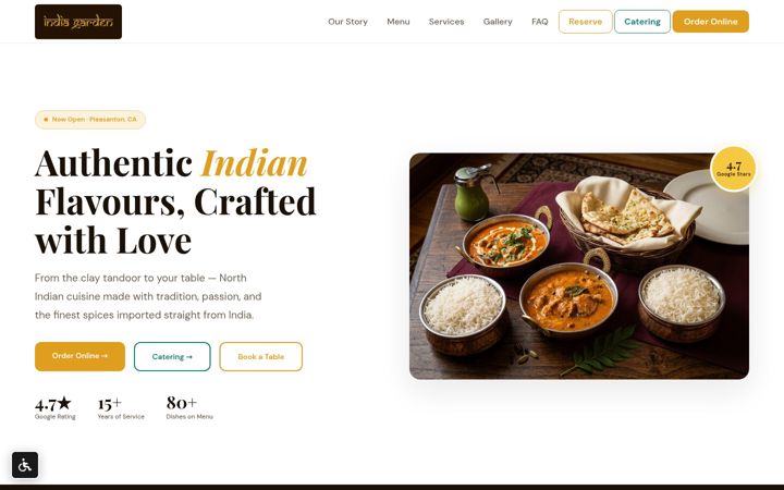 Skärmbild av indiagardenpleasanton.com