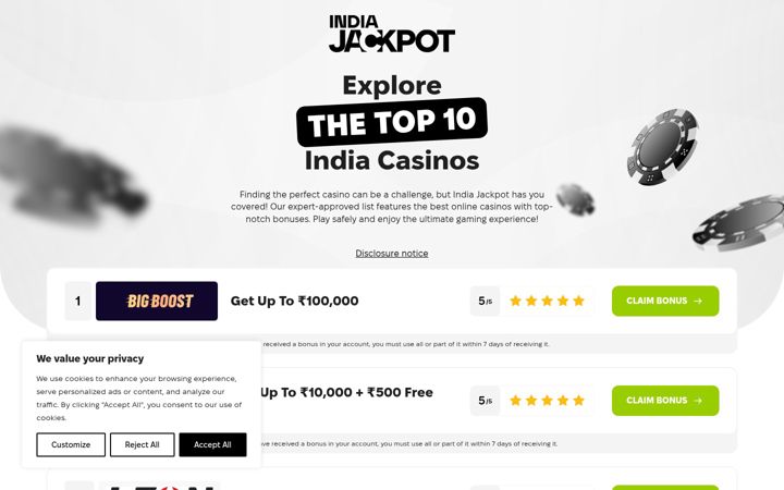 Skärmbild av indiajackpot.com