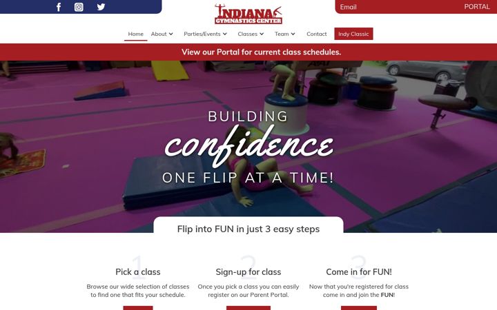 Screenshot of indianagymnasticscenter.com