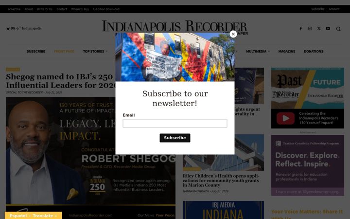Screenshot of indianapolisrecorder.com
