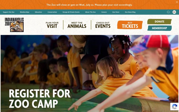 Screenshot of indianapoliszoo.com