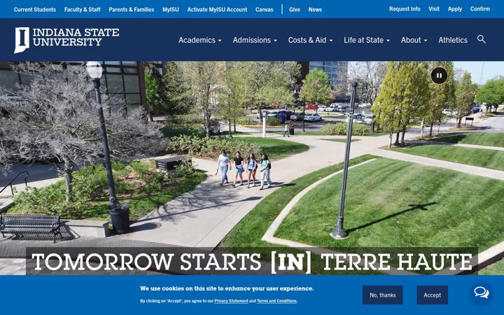Screenshot of indianastate.edu