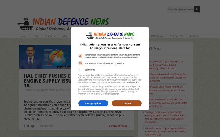 Skærmbillede af indiandefensenews.in
