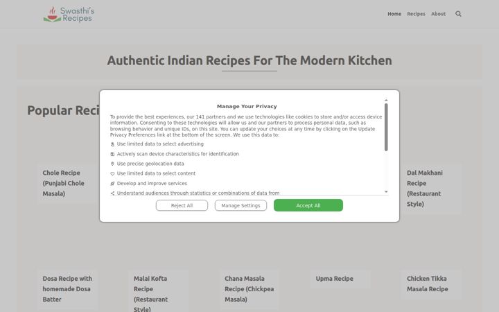 Snímek obrazovky indianhealthyrecipes.com