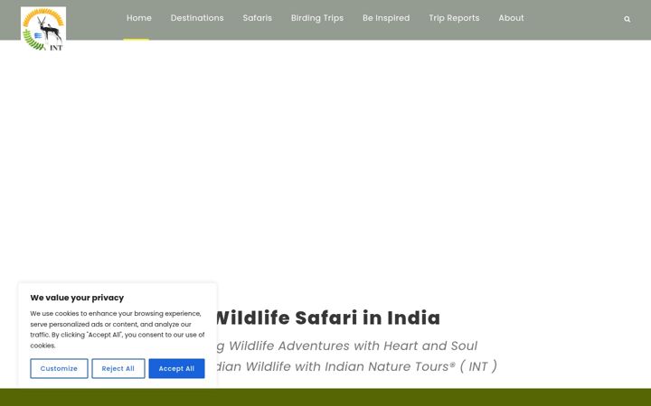 Screenshot of indiannaturetours.com