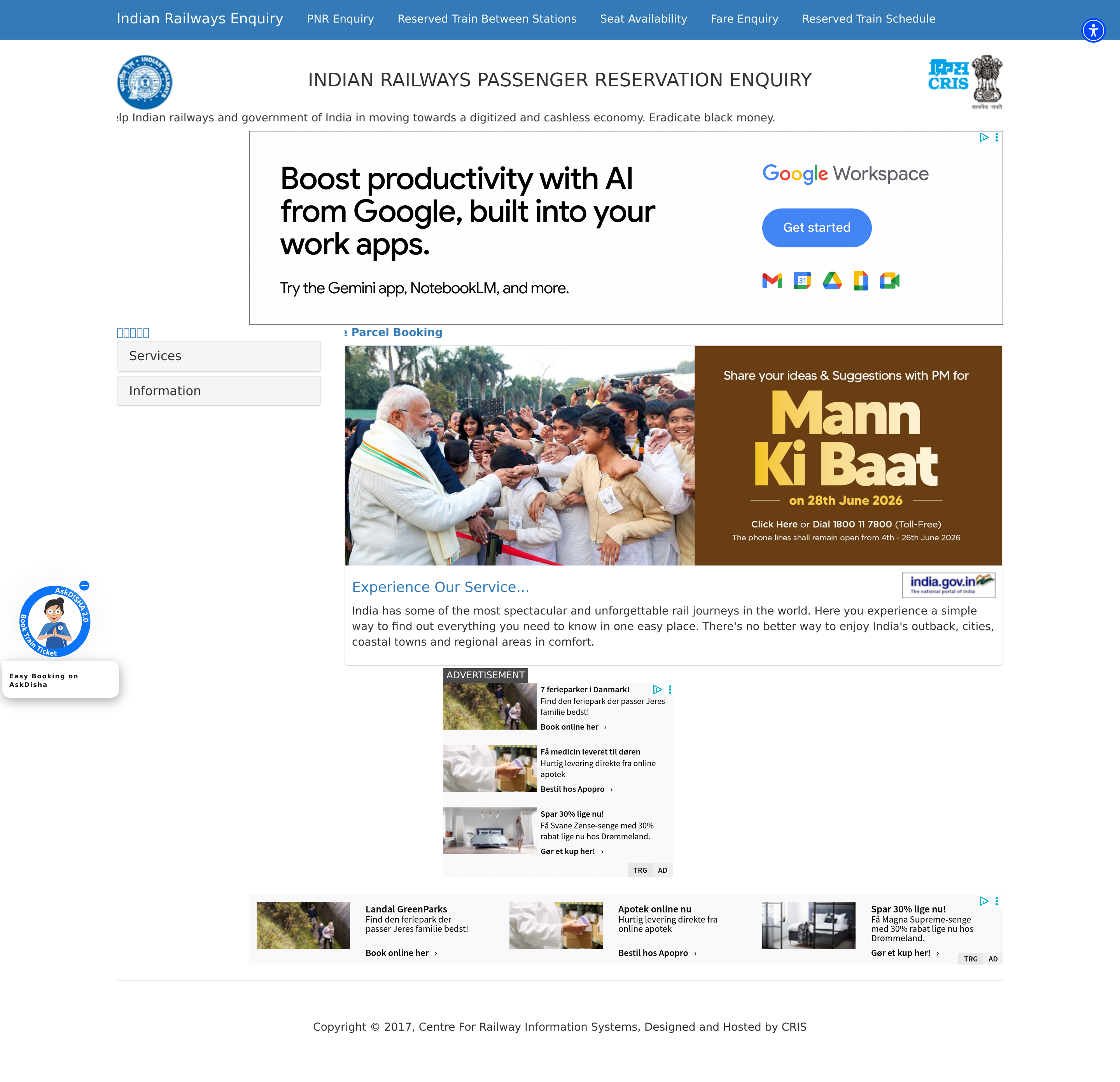 Screenshot of indianrail.gov.in