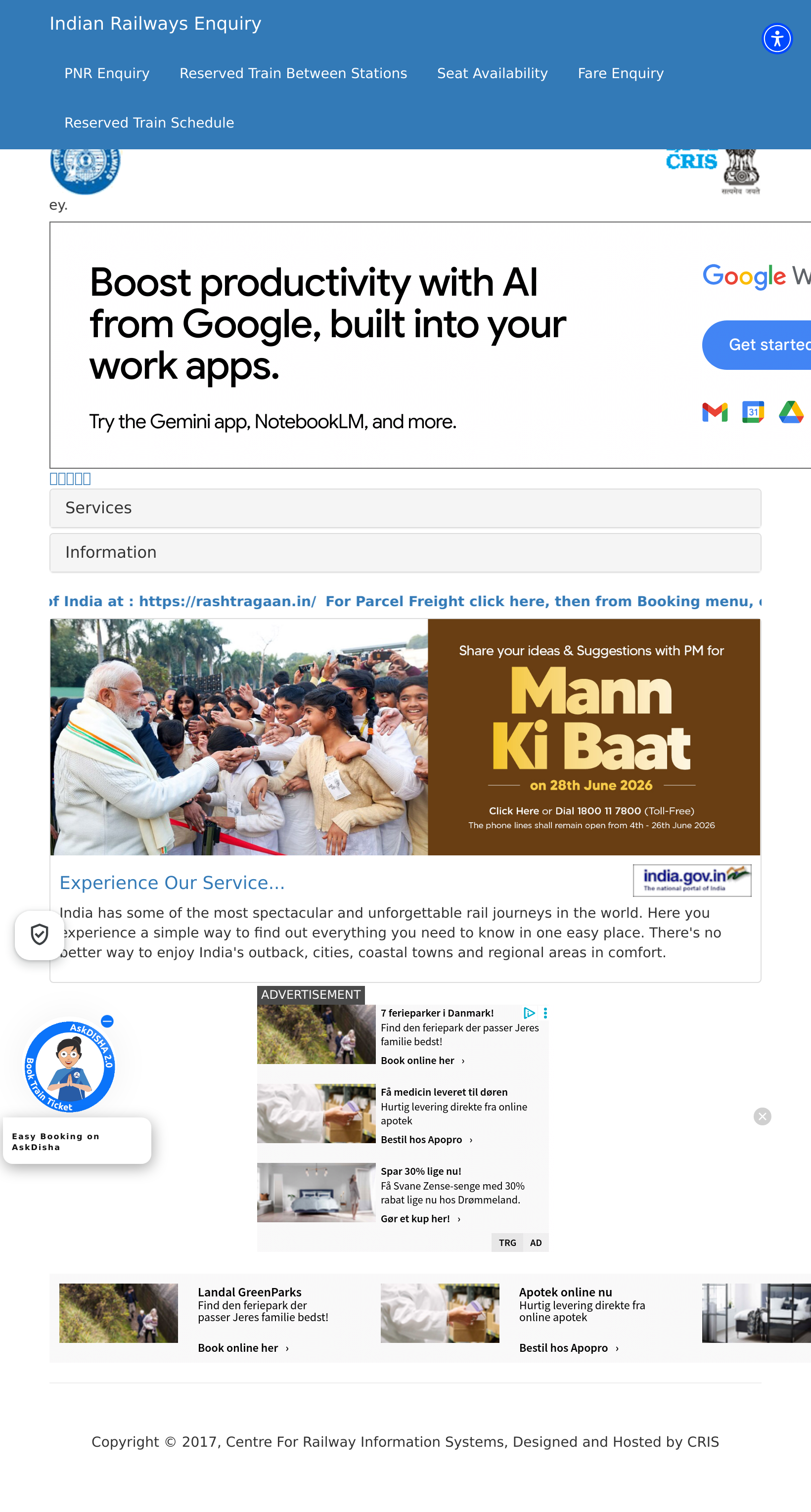 Tablet screenshot of indianrail.gov.in
