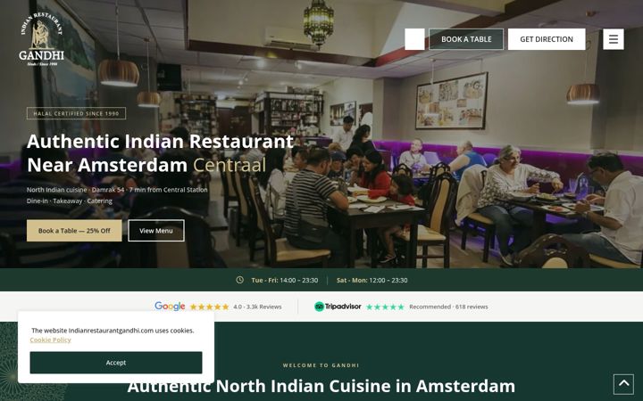 Skjermbilde av indianrestaurantgandhi.com