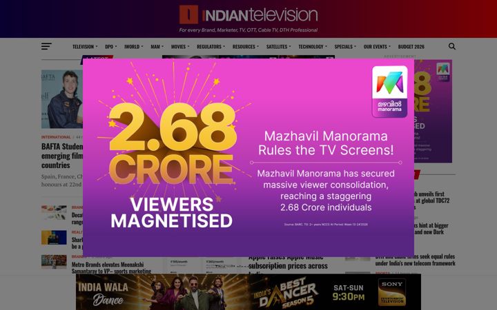 Screenshot of indiantelevision.com