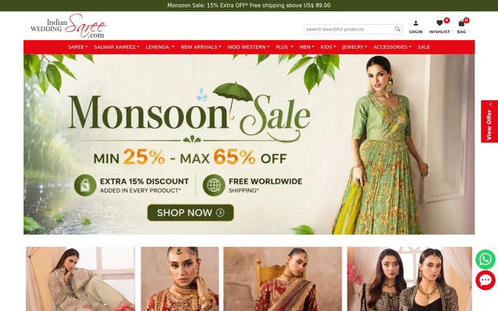 Screenshot stránky indianweddingsaree.com