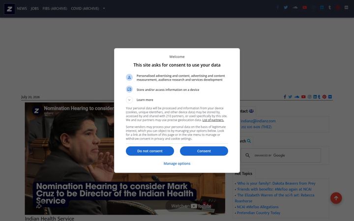 Screenshot of indianz.com