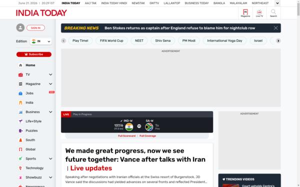 Screenshot of indiatoday.in
