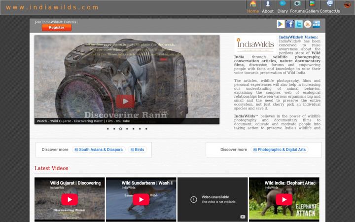 Snímek obrazovky indiawilds.com