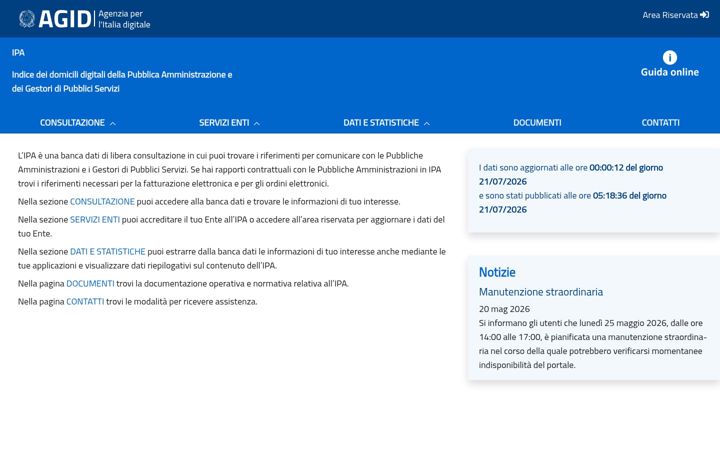 Screenshot of indicepa.gov.it