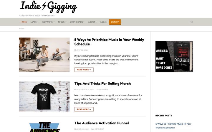 Screenshot of indiegigging.com
