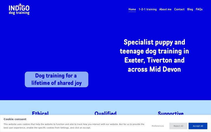 Screenshot of indigodogtraining.co.uk