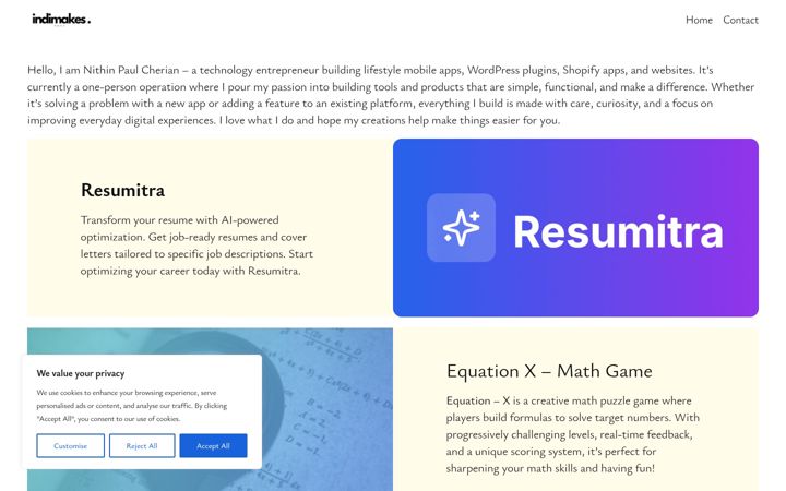 Screenshot of indimakes.com