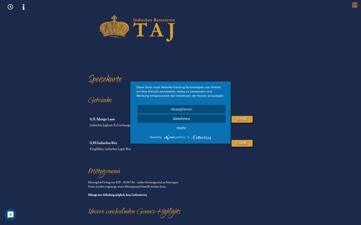 Screenshot of indisch-bestellen-pfaffenhofen.de