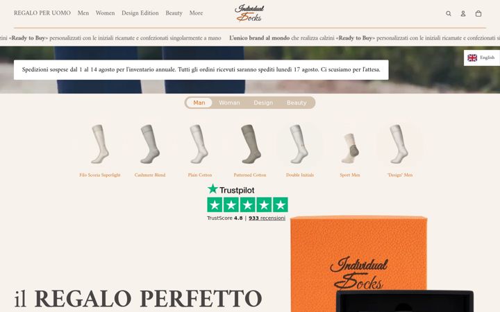 Posnetek zaslona individualsocks.com