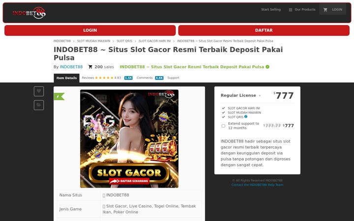 Ekrānuzņēmums no indobet88toto.com