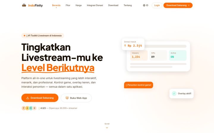 Screenshot of indofinity.com