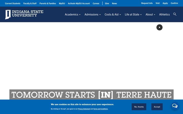 Skærmbillede af indstate.edu