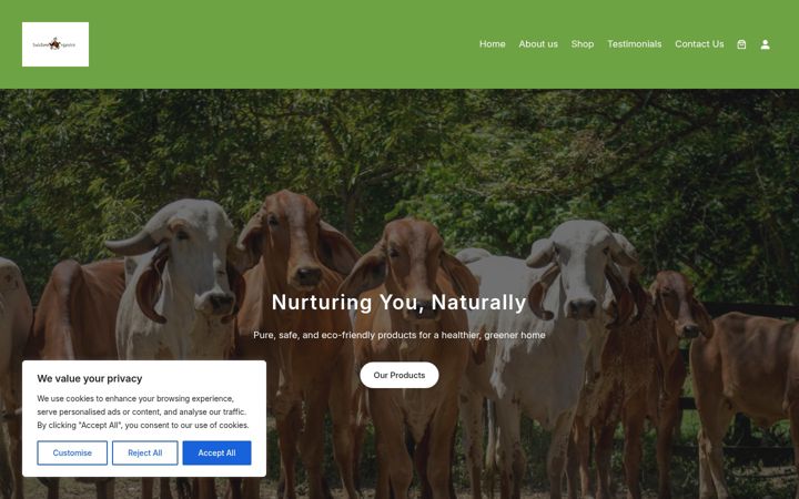 Screenshot of indusaralorganics.com