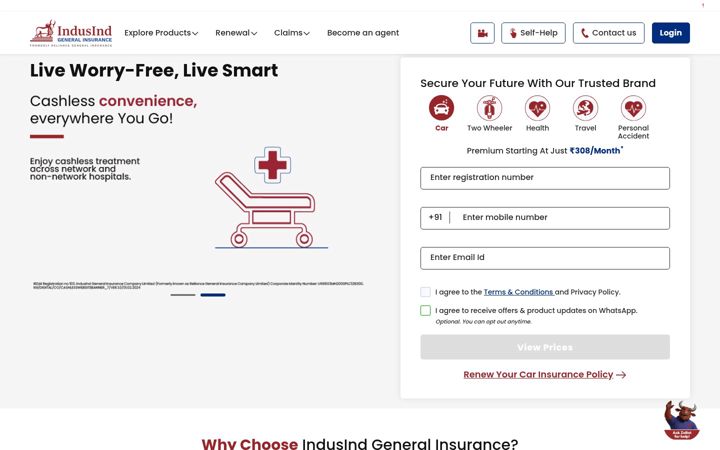 Screenshot of indusindinsurance.com