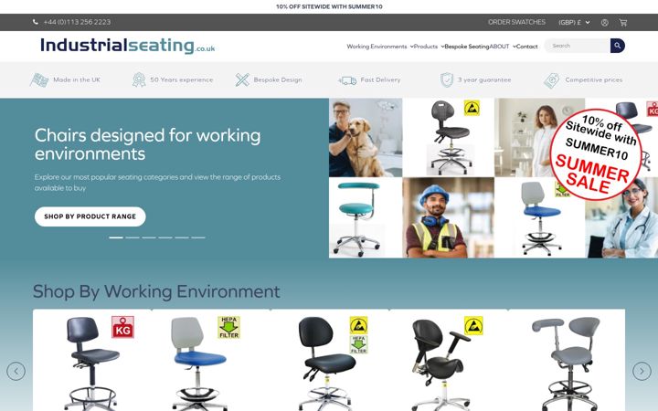 Screenshot of industrialseating.co.uk