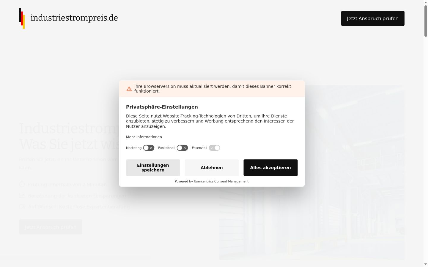 Screenshot of the consent banner shown before any interaction