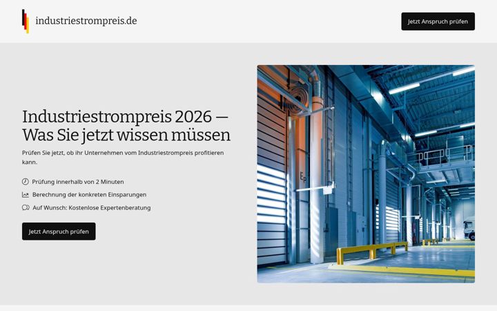Screenshot of industriestrompreis.de
