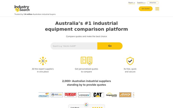 Ekrānuzņēmums no industrysearch.com.au