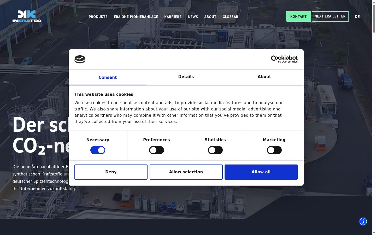 Screenshot of the consent banner shown before any interaction