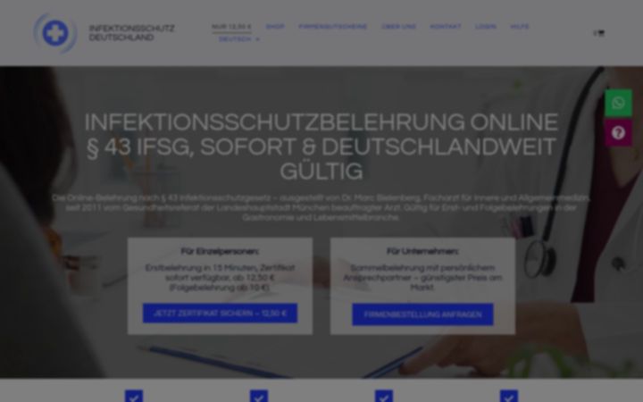 Screenshot of infektionsschutzbelehrungonline.de