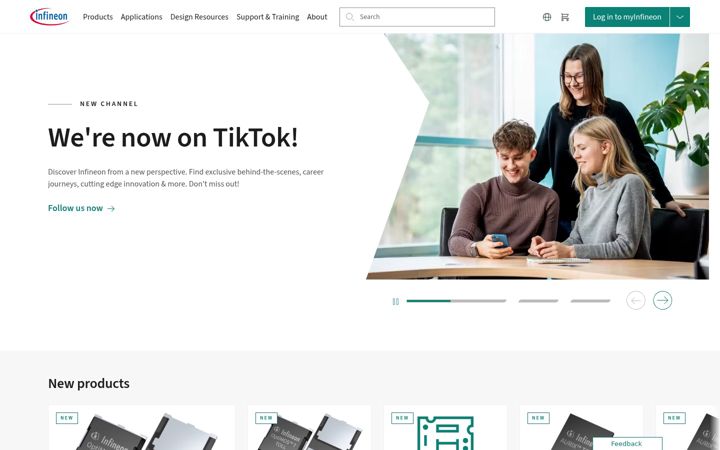 Snímek obrazovky infineon.com