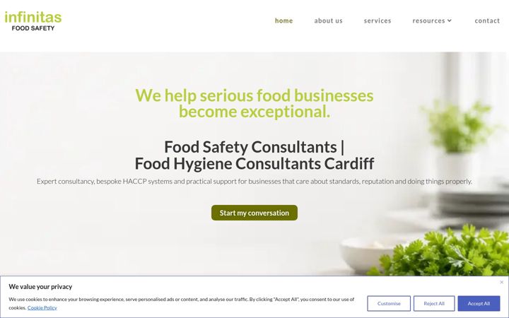 Screenshot stránky infinitasfoodsafety.com