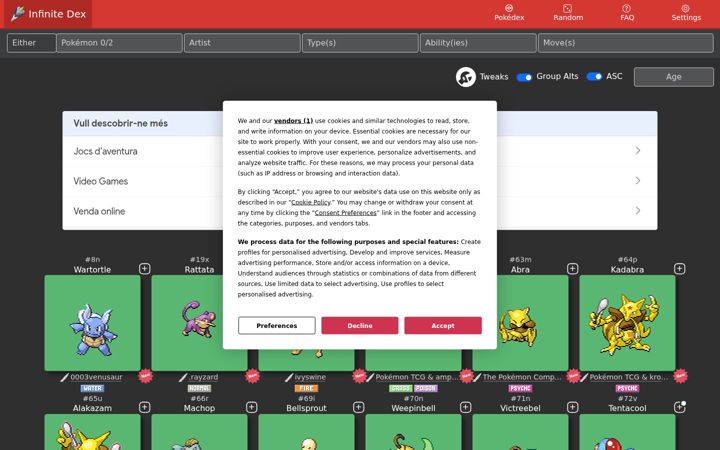 Screenshot of infinitefusiondex.com