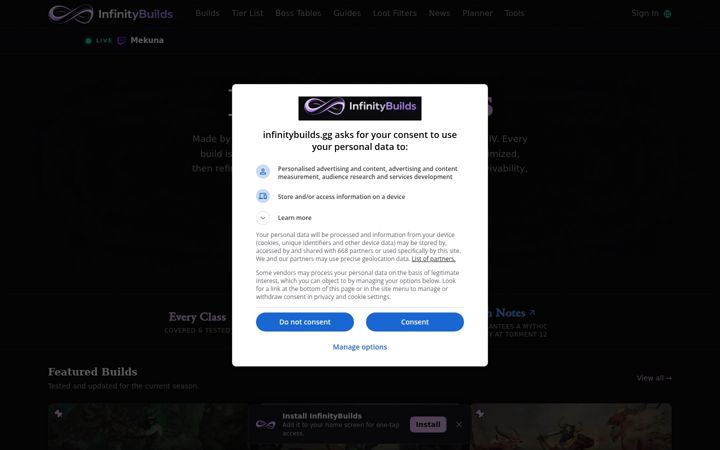 Screenshot of infinitybuilds.gg