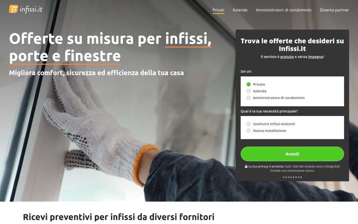 Snímek obrazovky infissi.it