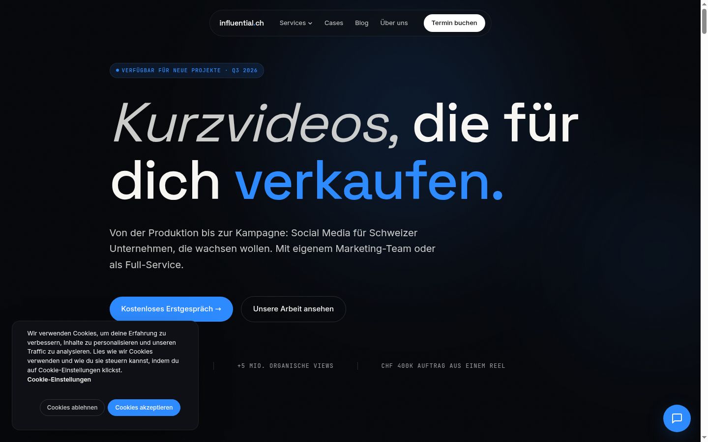 Screenshot des Einwilligungsbanners vor jeglicher Interaktion